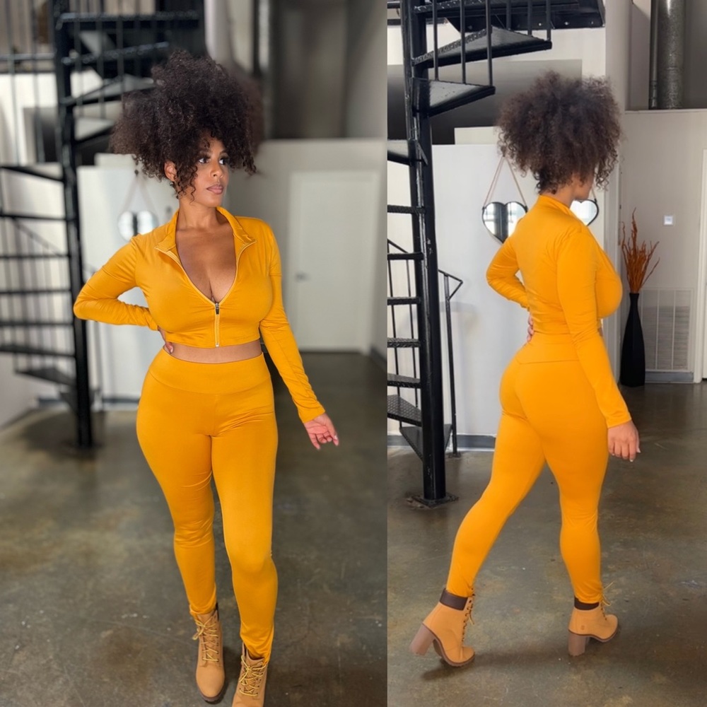 Women's Mustard Gold Active Jumpsuit Set